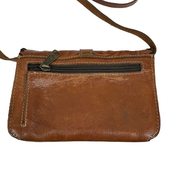 Patricia Nash Torri Tooled Brown Leather Crossbody Bag Boho Retro Floral Small - Picture 4 of 8